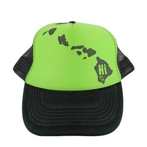 Hawaiian Headwear Neon Green Black Hawaii Islands Foam Mesh Trucker Hat Snapback